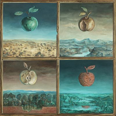 יוסל ברגנר - 2017 – 1920. גילגולי תפוח בארבע עונות, 1966, שמן על בד, 100x100 ס"מ, חתום ומתוארך. 