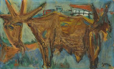 מרסל ינקו - 1984 – 1895. עז, שמן על קרטון, 27x47 ס"מ, חתום.