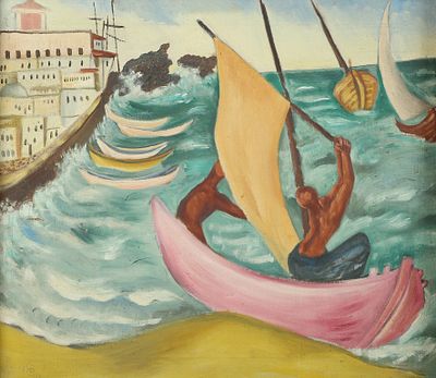 ישראל פלדי - 1979 – 1892. ימאים ביפו, 1927, שמן על בד, 58x69 ס"מ, חתום ומתוארך. מקור: משפחת האמן. 