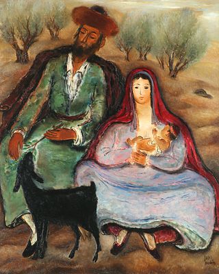 ראובן רובין - 1974 – 1893. משפחה צפתית, שנות ה-30, שמן על בד, 92x73 ס"מ, חתום. מקוריות הציור אושרה 