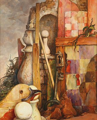 שמואל בק - נ. 1933. Game III, 1985,
שמן על בד, 81x65 ס"מ, 
חתום. 
מופיע בקטלוג רסונה אינטרנטי של 