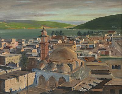 לודוויג בלום - 1974 – 1891. טבריה והכנרת, 1946, שמן על בד, 46x61 ס"מ, חתום ומתוארך. מקוריות הציור 