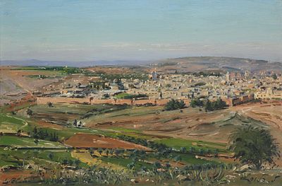 לודוויג בלום - 1974 – 1891. ירושלים, 1947, שמן על בד, 33x50 ס"מ, חתום ומתוארך. מקוריות הציור אושרה 