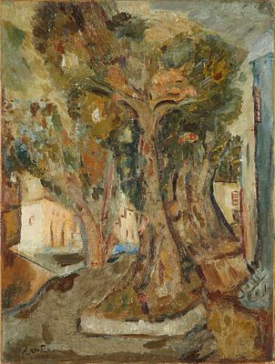 Mordechai Levanon - 1901 – 1968. King George St, Tel Aviv, Oil on canvas, 44x33 cm. Signed.