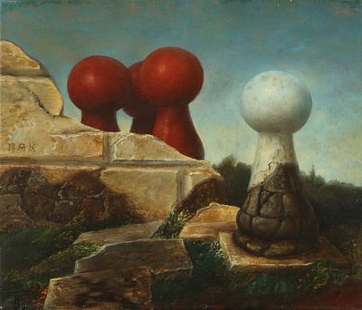 Samuel Bak - b. 1933. No Winners, 1971 
Oil on canvas, 19x22 cm. 
Signed.