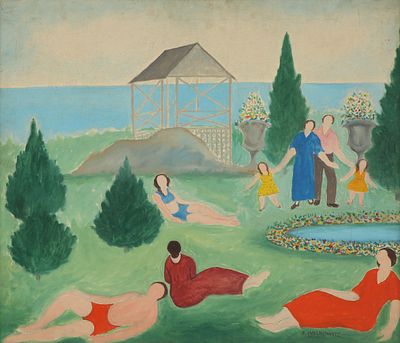 Abraham Walkowitz - 1878 - 1965. Figures by the Beach, 
Oil on canvas, 66x77 cm. 
Signed.