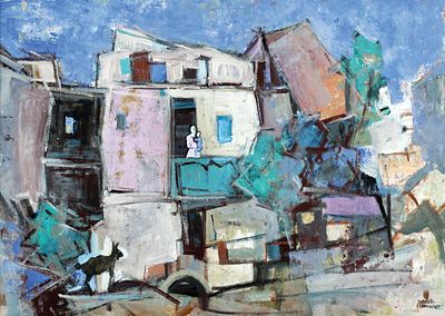 Jakob Eisenscher - 1896 - 1980 . Houses, 
Oil on cardboard, 50x70 cm, 
Signed.