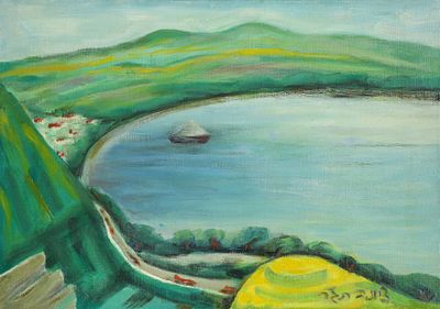 Sionah Tagger - 1900 - 1988. Sea of ​​Galilee landscape, 
oil on canvas, 39x57 cm, 
signed.