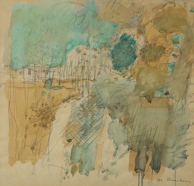 Avigdor Stematsky - 1908 - 1989 . Landscape, 1980, 
Watercolor on paper, 67x67 cm. 
Signed and dated.