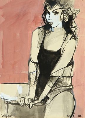 Ruth Schloss - 1922 - 2013
. Girl, 
Mixed media on cardboard, 35x25 cm. 
Signed.