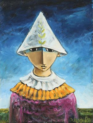 Yosl Bergner - 1920 - 2017 . Clown, 
Oil on canvas, 40x30 cm. 
Signed. Signed and inscribed on the back.