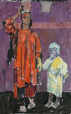 Pinchas Litvinovsky - 1894 - 1985
. Mother and his Daughter, 
Oil on canvas, 160x97 cm. 
Signed by 