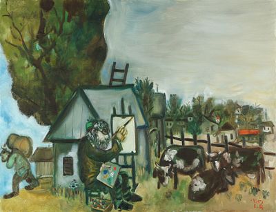 Leo Roth - 2002 - 1914
. Leo Roth Paints Aharon Giladi in Afikim, 
Oil on canvas, 92x120 cm. 
Signed.