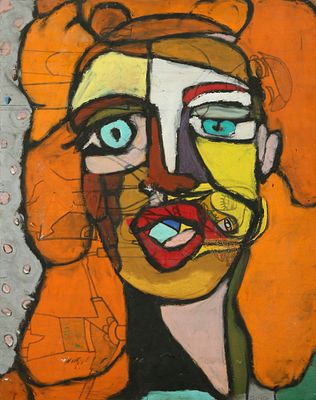 Sing - Figure, 
Acrylic on wood, 65x50 cm. 
Signed.