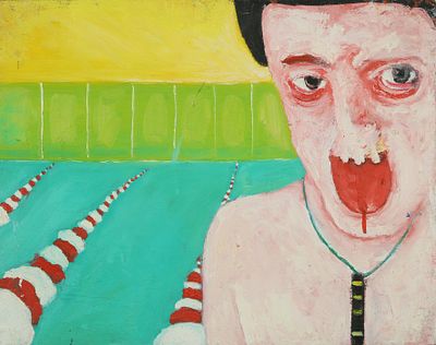 Marik Lechner - b. 1967. In the Pool, 
Oil on canvas, 40x50 cm. 
Signed on the back.