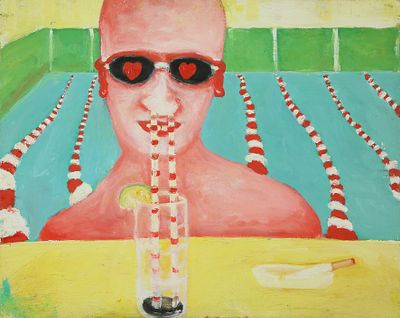 Marik Lechner - b. 1967. In the Pool, 
Oil on canvas, 40x50 cm. 
Signed on the back.