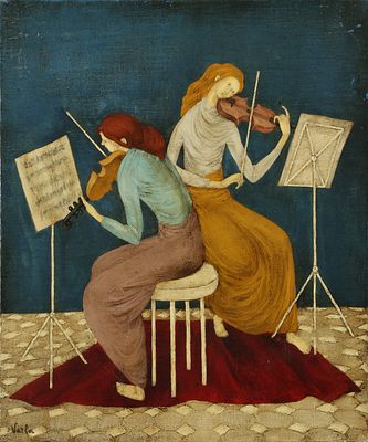 Felix Varla - 1903 - 1986
. Les Violinistes, 1981, 
Oil on canvas, 46x38 cm, 
Signed, inscribed and 