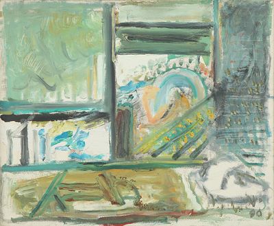 Yehezkel Streichman - 1906 - 1993 . Table by a Window, 1990, 
Oil on canvas, 54x65 cm. 
Signed and 