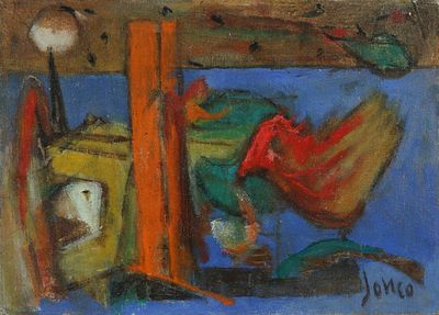 מרסל ינקו - 1984 - 1895. ללא כותרת, 
שמן על בד מוצמד לקרטון, 35x50 ס"מ, 
חתום.