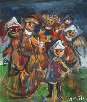 Yosl Bergner - 1920 - 2017. Toys, 
Oil on canvas, 29x24 cm. 
Signed.