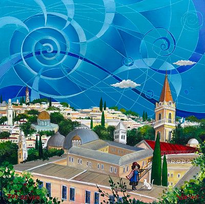 Zoe Sever - b. 1974. A Melody Over the Rooftops of the Old City, Jerusalem, 
Oil and acrylic on 