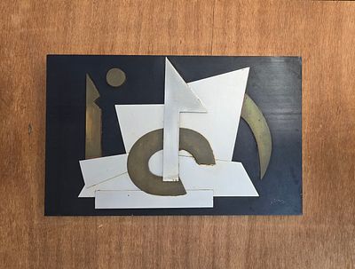 מרסל ינקו - 1984 - 1895. תבליט גיאומטרי, 
אלומיניום, 22x35 ס"מ, 
חתום.