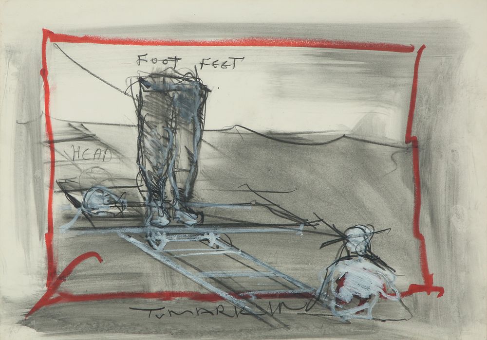 Igael Tumarkin - 1933 - 2021. Foot Feed, 
Mixed media on paper, 26 &times; 37 cm. 
Signed.