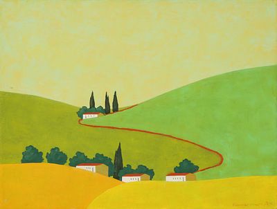 איצו רימר - נ. 1948. עמק איילון, 2024, 
אקריליק על בד, 30x40 ס"מ, 
חתום. חתום ומתוארך מאחור.