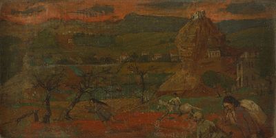 Gregoire Michonze - 1902 - 1982. Horseman and Figures in a Landscape, 1967, 
Oil on plywood, 10x20 