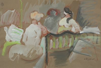 Moshe Rosentalis - 1922 - 2008. Women, 
Ink and watercolor on paper, 33x49 cm. 
Signed.