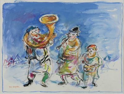 Yosl Bergner - 1920 - 2017. Musicians, 
Watercolor and gouache on paper, 33x44 cm. 
Signed.