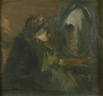 Avraham Goldberg - 1904 - 1980
. Women, 
Oil on cardboard, 20x15 cm. 
Signed.