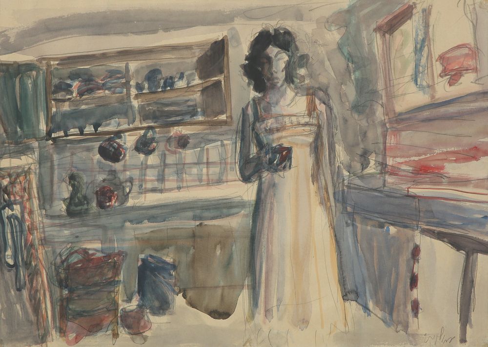 Eran Volkovsky - b. 1946. Girl in a Room, 
Watercolor on paper, 34X47 cm. 
Signed.