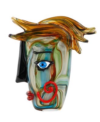 MURANO. ITALIAN GLASS VASE. Depicting a face against a background of multicolored glass 