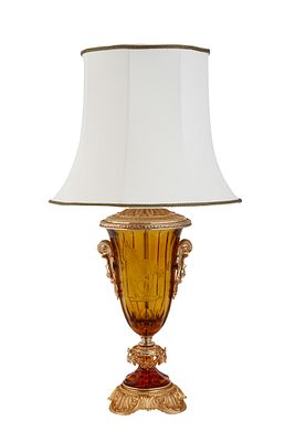IBIAGI. ITALIAN CRYSTAL TABLE LAMP. Made of Ormolu bronze, plated with 24K Gold, in Neo-Baroque 