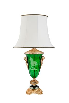 IBIAGI. ITALIAN CRYSTAL TABLE LAMP. Made of Ormolu bronze, plated with 24K Gold, in Neo-Baroque 