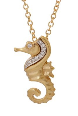 18K GOLD PENDANT. Sea horse pattern. Set with small diamonds. Includes an 18K Gold chain. Length 
