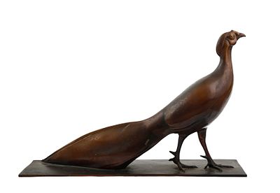 ANNE-MARIE PROFILLET (1898–1939) – CHINESE PHEASANT. French bronze sculpture, c. 1903. Gilt 