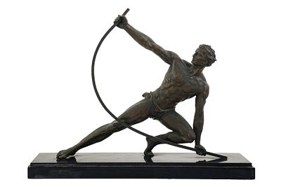 AFTER JEAN DE RONCOURT (1869–1937) – THE IRON BENDER. French spelter sculpture, art deco, c. 