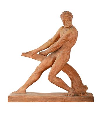 AFTER UGO CIPRIANI (1887–1960), ITALIAN TERRACOTTA SCULPTURE. Art Deco. Signed. Height: 43 cm.