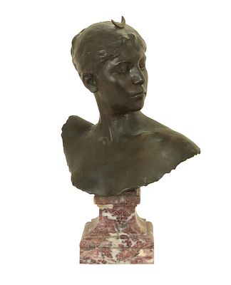 ALEXANDRE FALGUIERE (1831–1900) - DIANA. French bronze protome, 19th century. Black-toned 