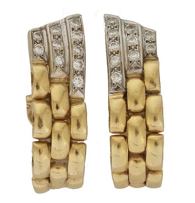 18K GOLD EARRINGS. Decorated with a white Gold element set with diamonds with a total weight of 