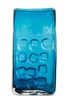 WHITEFRIARS – 'NUTS AND BOLTS', SCANDINAVIAN VASE. Made of rectangular blue glass, designed by 