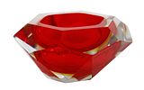 MURANO. GLASS BOWL. Diamond pattern in red on a white background. Width: 20 cm.Image - 3