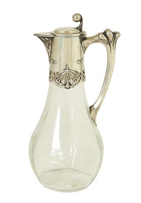 WILHELM BINDER. GERMAN SILVER AND GLASS DECANTER – ART NOUVEAU. Circa 1900. Characteristic 