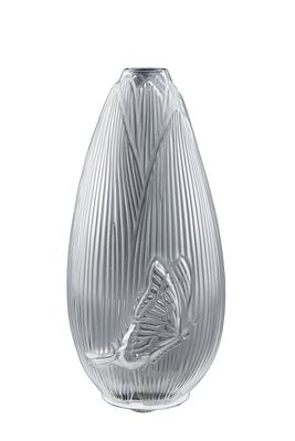LALIQUE. FRENCH “COEUR DE FLEUR” CRYSTAL SOLIFLORE VASE. Decorated with a relief of a butterfly 