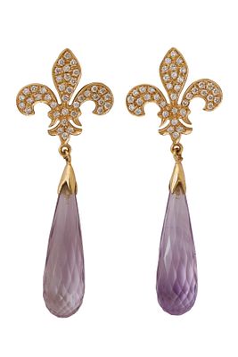 14K GOLD EARRINGS. Set with diamonds with a total weight of approx. 0.96 ct and amethyst 
