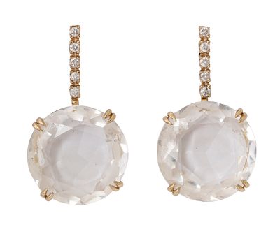 H. STERN 18K GOLD EARRINGS. Cobblestones Collection. Set with rock crystals and 10 diamonds with 