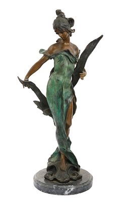 AFTER PIERRE ROCHE (1855–1922, PARIS) – 'DIANA', LARGE BRONZE SCULPTURE. Brown-gilded patina and 