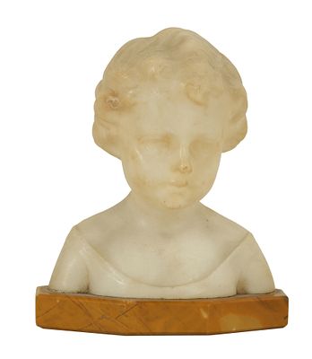 J. FREDERICK – BUST OF A GIRL, ALABASTER FIGURINE. 20th century. Probably Italian. Neoclassical 